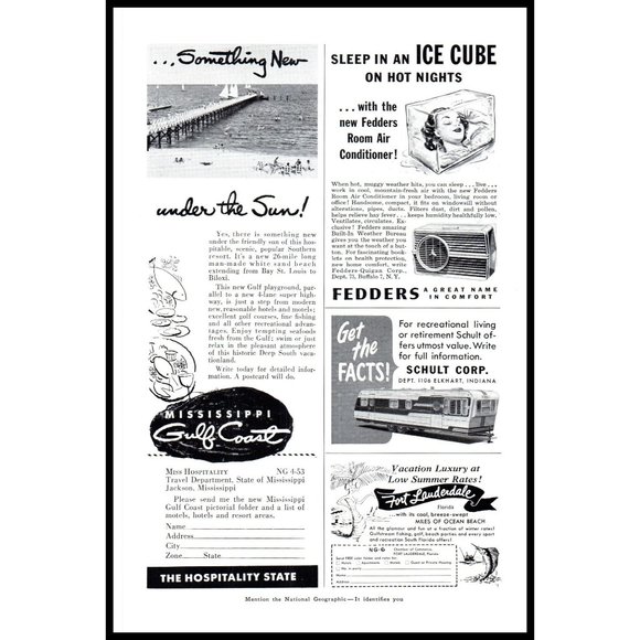 1953 Mississippi Gulf Coast Vacation Travel Vintage Print Ad Biloxi Pier Art - Picture 2 of 2